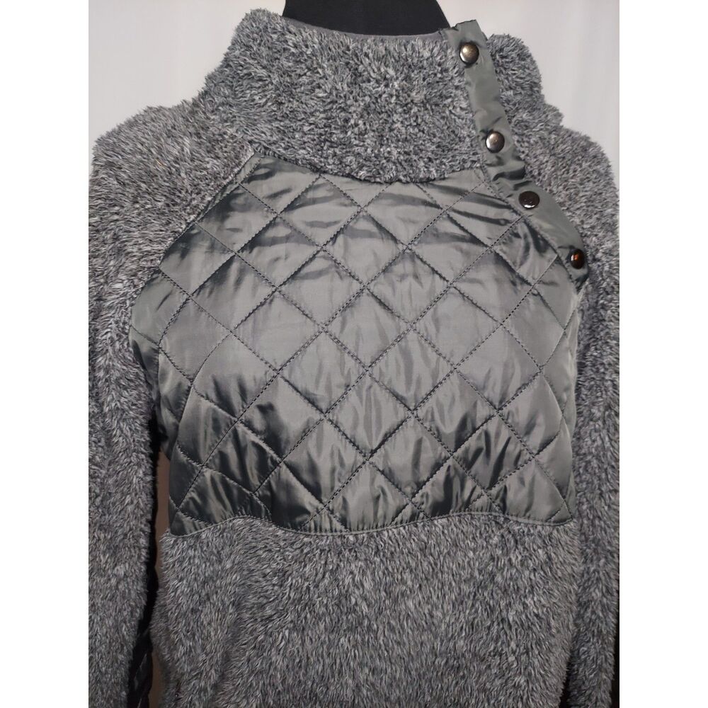 Simply Southern Fleece Asymmetrical Button Collar Gray Quilted Sweater Pullover
